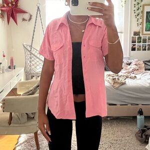 Pink Plaid Short Sleeve Button Up💗